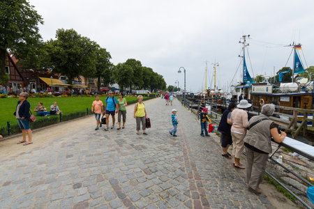 ROSTOCK, GERMANY - AUGUST 02, 2014: The historic quarter of Rostock - Warnemunde. Warnemunde's large, sandy beaches are the broadest on the German Baltic Sea coast.のeditorial素材