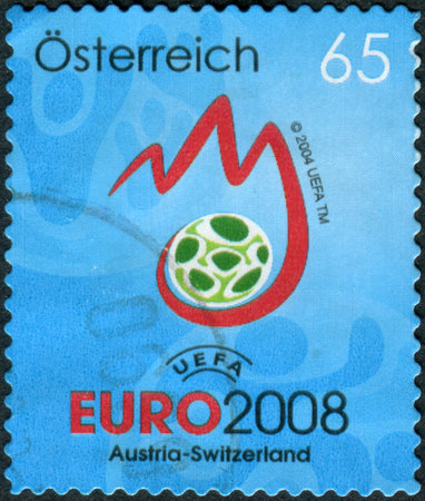 AUSTRIA - CIRCA 2008: Postage stamp printed in Austria, devoted to Uefa Euro 2008, shows emblem, circa 2008のeditorial素材