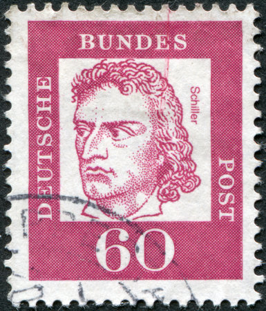 GERMANY - CIRCA 1962: Postage stamp printed in Germany, shows portrait of Friedrich von Schiller, circa 1962のeditorial素材