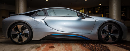 BERLIN - NOVEMBER 28, 2014: Showroom. The BMW i8, first introduced as the BMW Concept Vision...