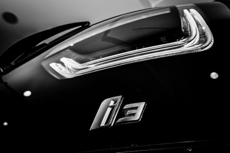 BERLIN - NOVEMBER 28, 2014: Showroom. Stoplight of the BMW i3, previously Mega City Vehicle (MCV),...