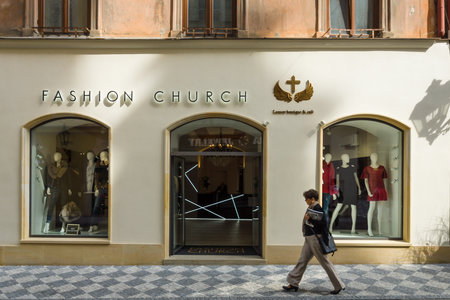 PRAGUE, CZECH REPUBLIC - SEPTEMBER 18, 2014: Czech fashion boutique and luxury accessories Fashion Church.のeditorial素材