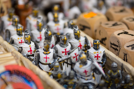 PRAGUE, CZECH REPUBLIC - SEPTEMBER 18, 2014: Prague souvenirs, tin soldiers (Crusaders). Prague is the capital and largest city of the Czech Republic.のeditorial素材