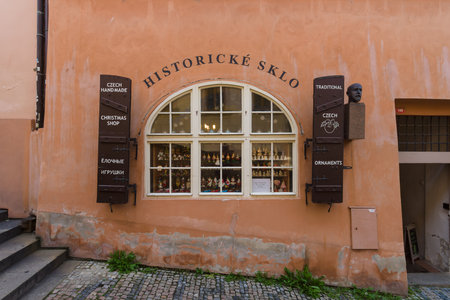 PRAGUE, CZECH REPUBLIC - SEPTEMBER 19, 2014: Street and everyday life of the city. Gift shop. Prague is the capital and largest city of the Czech Republic.のeditorial素材