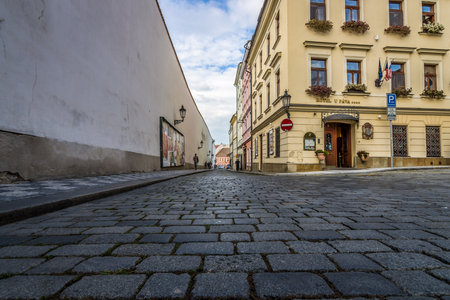PRAGUE, CZECH REPUBLIC - SEPTEMBER 19, 2014: Private hotels in the old town. Prague is the capital and largest city of the Czech Republic.のeditorial素材