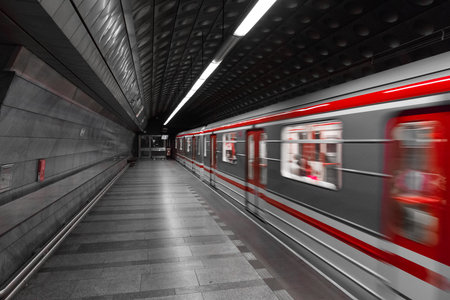 PRAGUE, CZECH REPUBLIC - SEPTEMBER 19, 2014: Prague metro. Stylization. Toning. Prague is the capital and largest city of the Czech Republic.のeditorial素材