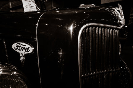 MAASTRICHT, NETHERLANDS - JANUARY 08, 2015: Detail of a car Ford V8 Delivery (Model 48). Toning. Stylization. International Exhibition InterClassics & Topmobiel 2015のeditorial素材