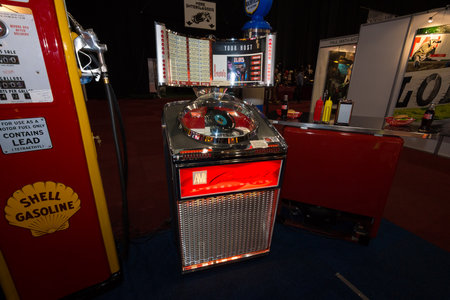 MAASTRICHT, NETHERLANDS - JANUARY 08, 2015: Vintage jukeboxes. International Exhibition...