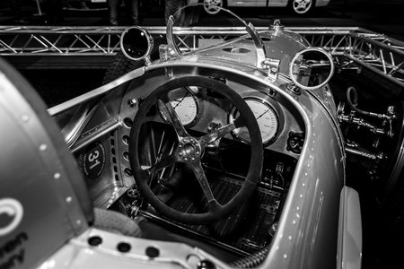 MAASTRICHT, NETHERLANDS - JANUARY 08, 2015: Cabin of a racing car Auto Union Type A, 1934. Black and...