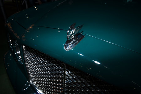 MAASTRICHT, NETHERLANDS - JANUARY 08, 2015: Hood ornament of a full-size luxury car Bentley Arnage....