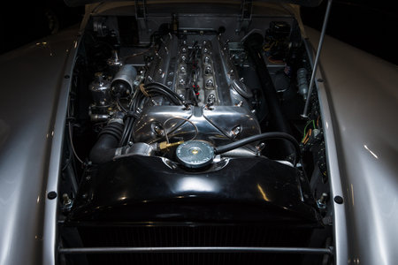 MAASTRICHT, NETHERLANDS - JANUARY 08, 2015: Engine of a sports car Jaguar XK120 DHC, 1953....