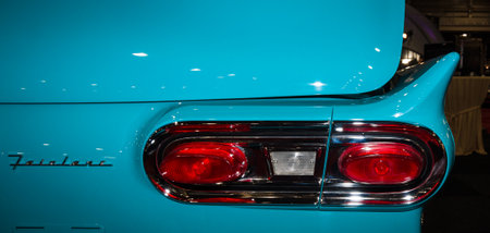 MAASTRICHT, NETHERLANDS - JANUARY 09, 2015: The stop lamp of a full-size car Ford Fairlane 500 Skyliner, 1959. International Exhibition InterClassics & Topmobiel 2015のeditorial素材