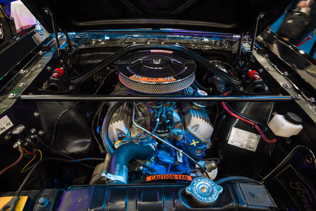MAASTRICHT, NETHERLANDS - JANUARY 09, 2015: The engine V8 4700cc (289CUI HiPO) of a Ford Mustang...