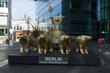 BERLIN - MARCH 08, 2015: Bear in a chariot. The bear is the symbol of Berlin.のeditorial素材