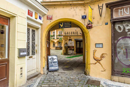 PRAGUE - SEPTEMBER 20, 2014: Street and everyday life of the city. Prague is the capital and largest city of the Czech Republic.のeditorial素材