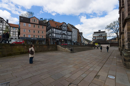 MARBURG, GERMANY - APRIL 18, 2015: Historic streets of the old quarters of Marburg. Marburg is a university town in the German federal state (Bundesland) of Hessen.のeditorial素材