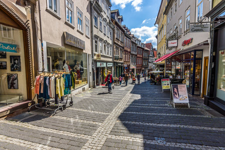 MARBURG, GERMANY - APRIL 18, 2015: Historic streets of the old quarters of Marburg. District Oberstadt. Marburg is a university town in the German federal state (Bundesland) of Hessen.のeditorial素材