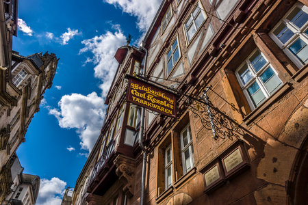 MARBURG, GERMANY - APRIL 18, 2015: The beautiful building facades of old Marburg. Marburg is a university town in the German federal state (Bundesland) of Hessen.のeditorial素材