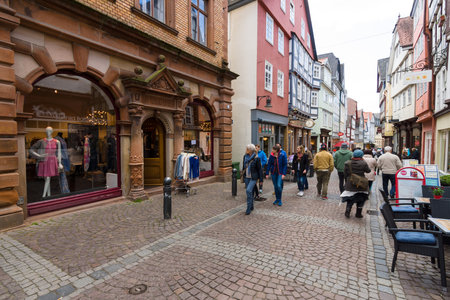 MARBURG, GERMANY - APRIL 18, 2015: Historic streets of the old quarters of Marburg. District Oberstadt. Marburg is a university town in the German federal state (Bundesland) of Hessen.のeditorial素材