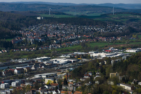 MARBURG, GERMANY - APRIL 18, 2015: The new and the old part of the city from the surrounding hills. Marburg is a university town in the German federal state (Bundesland) of Hessen.のeditorial素材