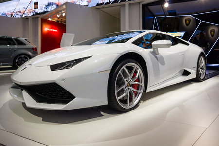 BERLIN - MAY 02, 2015: Showroom. Sports car Lamborghini Huracan Lr 610 4. Produced since 2014.のeditorial素材
