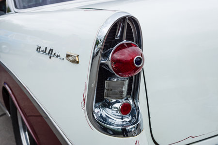 BERLIN - MAY 10, 2015: The rear stoplight of a full-size car Chevrolet Bel Air (Second generation). 28th Berlin-Brandenburg Oldtimer Dayのeditorial素材