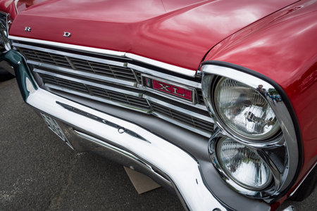 BERLIN - MAY 10, 2015: Headlamp of a full-size car Ford Galaxie 500 / XL. 28th Berlin-Brandenburg Oldtimer Dayのeditorial素材