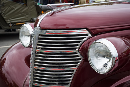 BERLIN - MAY 10, 2015: Fragment of a vintage car Chevrolet Master Serie GB Business Coupe. 28th Berlin-Brandenburg Oldtimer Dayのeditorial素材