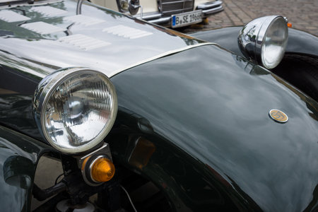 BERLIN - MAY 10, 2015: Fragment of a sports car Lotus Super Seven. 28th Berlin-Brandenburg Oldtimer...
