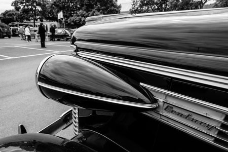 BERLIN - MAY 10, 2015: Fragment of a full-size car Buick Century, 1938. Black and white. 28th...