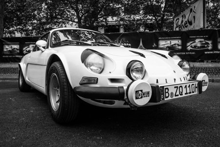 BERLIN - JUNE 14, 2015: Sports car Alpine A110 Berlinette, 1976. Black and white. The Classic Days on Kurfuerstendamm.のeditorial素材