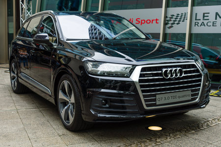 BERLIN - JUNE 14, 2015: Full-size luxury crossover SUV Audi Q7 3.0 TDI quattro. The Classic Days on Kurfuerstendamm.のeditorial素材