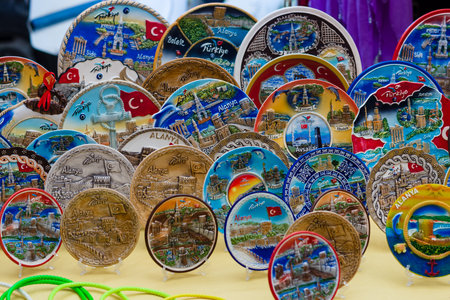 AVSALLAR, TURKEY - JULY 01, 2015: Traditional Turkish souvenirs. Anatolian coast - a popular holiday...