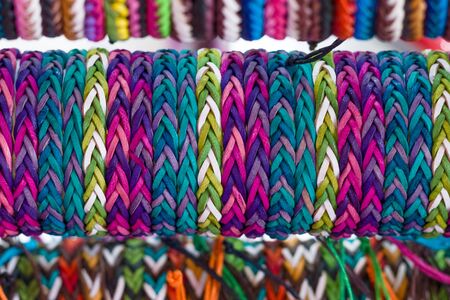 Colored leather bracelets. Background.の写真素材