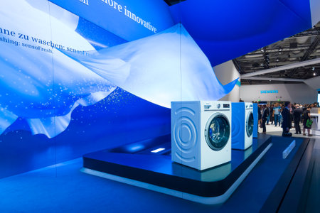 BERLIN - SEPTEMBER 04, 2015: Stand by Siemens. World Premiere. International radio exhibition Berlin (IFA2015).のeditorial素材