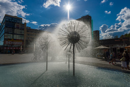 DRESDEN, GERMANY - SEPTEMBER 09, 2015: A beautiful fountain in the form of a ball. Dresden is the capital of Saxony.のeditorial素材