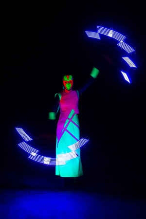 AVSALLAR, TURKEY - JUNE 30, 2015: Fire show. Evening performance on the beach for vacationers. Anatolian coast - a popular holiday destination in summer of European citizens.のeditorial素材