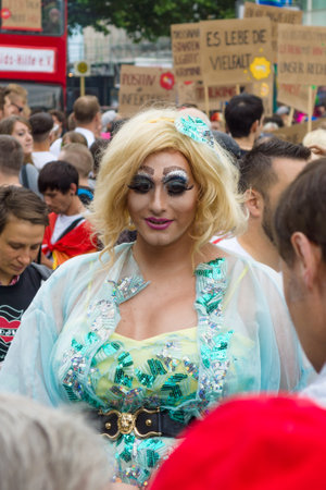 BERLIN, GERMANY - JUNE 27, 2015: Christopher Street Day (CSD). The annual European LGBT celebration and demonstration held in Berlin for the rights of LGBT people, and against discrimination and exclusion.のeditorial素材