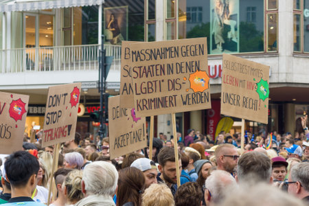 BERLIN, GERMANY - JUNE 27, 2015: Christopher Street Day (CSD). The annual European LGBT celebration and demonstration held in Berlin for the rights of LGBT people, and against discrimination and exclusion.のeditorial素材