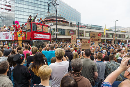 BERLIN, GERMANY - JUNE 27, 2015: Christopher Street Day (CSD). The annual European LGBT celebration and demonstration held in Berlin for the rights of LGBT people, and against discrimination and exclusion.のeditorial素材