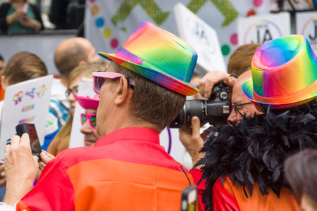 BERLIN, GERMANY - JUNE 27, 2015: Christopher Street Day (CSD). The annual European LGBT celebration and demonstration held in Berlin for the rights of LGBT people, and against discrimination and exclusion.のeditorial素材