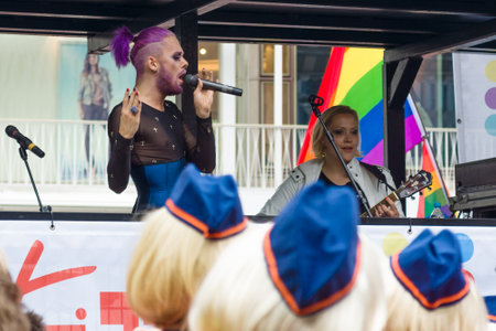 BERLIN, GERMANY - JUNE 27, 2015: Christopher Street Day (CSD). The annual European LGBT celebration and demonstration held in Berlin for the rights of LGBT people, and against discrimination and exclusion.のeditorial素材