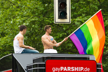 BERLIN, GERMANY - JUNE 27, 2015: Christopher Street Day. The annual European LGBT celebration and demonstration held in Berlin for the rights of LGBT people, and against discrimination and exclusion.のeditorial素材