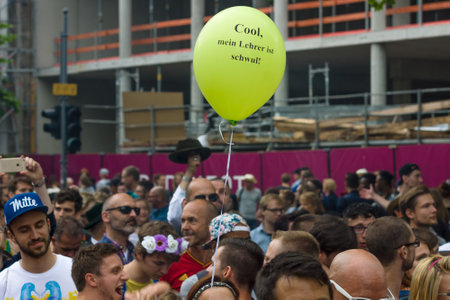 BERLIN, GERMANY - JUNE 27, 2015: Christopher Street Day. The annual European LGBT celebration and demonstration held in Berlin for the rights of LGBT people, and against discrimination and exclusion.のeditorial素材