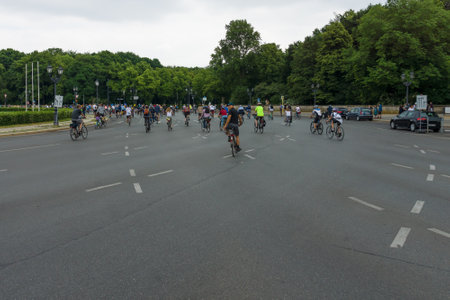 BERLIN, GERMANY - JUNE 14, 2015: Under the slogan "More space for bicycles" and "Bike Berlin - now!" , held a cycling marathon.のeditorial素材