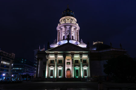 BERLIN, GERMANY - OCTOBER 13, 2015: German Cathedral on Gendarmenmarkt. The annual Festival of Lights 2015のeditorial素材