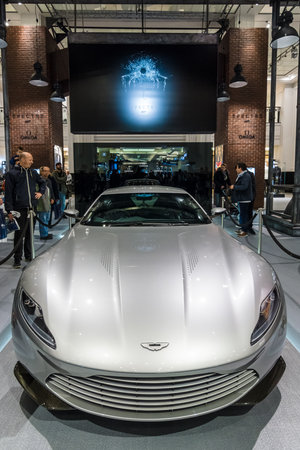 BERLIN - OCTOBER 26, 2015: Grand tourer Aston Martin DB10. The exhibition in the trading house...