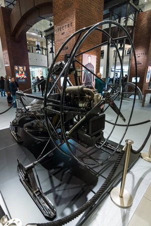 BERLIN - OCTOBER 26, 2015: A Snowmobile from "The World Is Not Enough". The exhibition in the trading house KaDeWe as part of a promotional tour of the new film about James Bond "Spectre"のeditorial素材