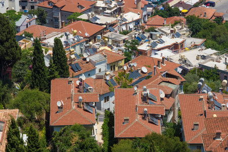 ALANYA, TURKEY - JULY 09, 2015: Houses in the central districts of Alanya. The view from the bird's eye view. Alanya - a popular holiday destination for European tourists.のeditorial素材