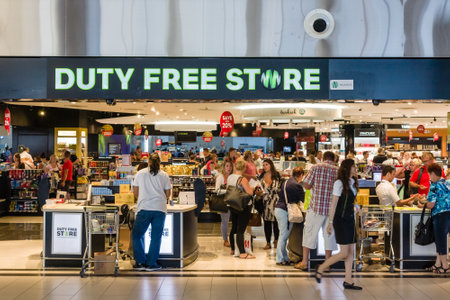 ANTALYA, TURKEY - JULY 11, 2015: Duty Free Store at the international airport of Antalya. Antalya is the largest Turkish city on the Mediterranean coast.のeditorial素材
